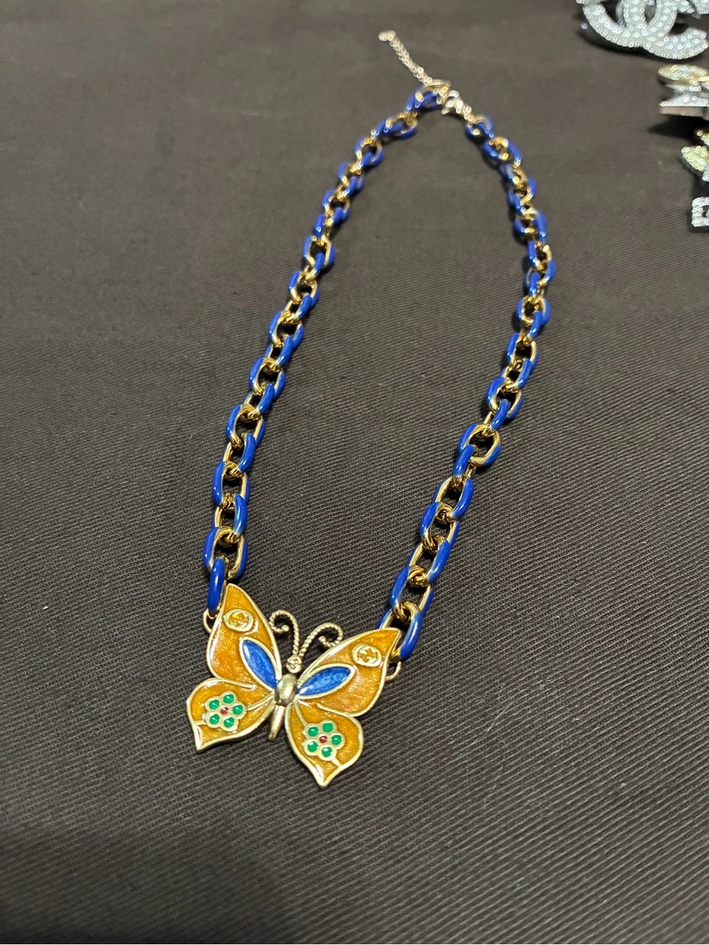 Blue and Gold Butterfly Pendant Necklace - Women Jewelry